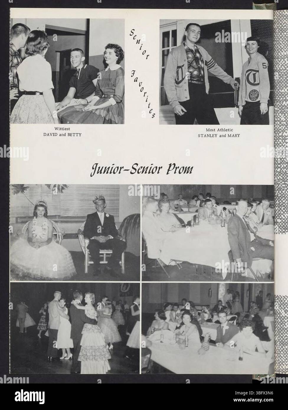 Pagina 58 dell'annuario 1958 della scuola superiore di Trenton, con ritratti e momenti salienti delle attività degli studenti. Questa pagina documenta i risultati della classe senior, dello sport e di altri eventi scolastici che hanno segnato l'anno scolastico 1958. Foto Stock