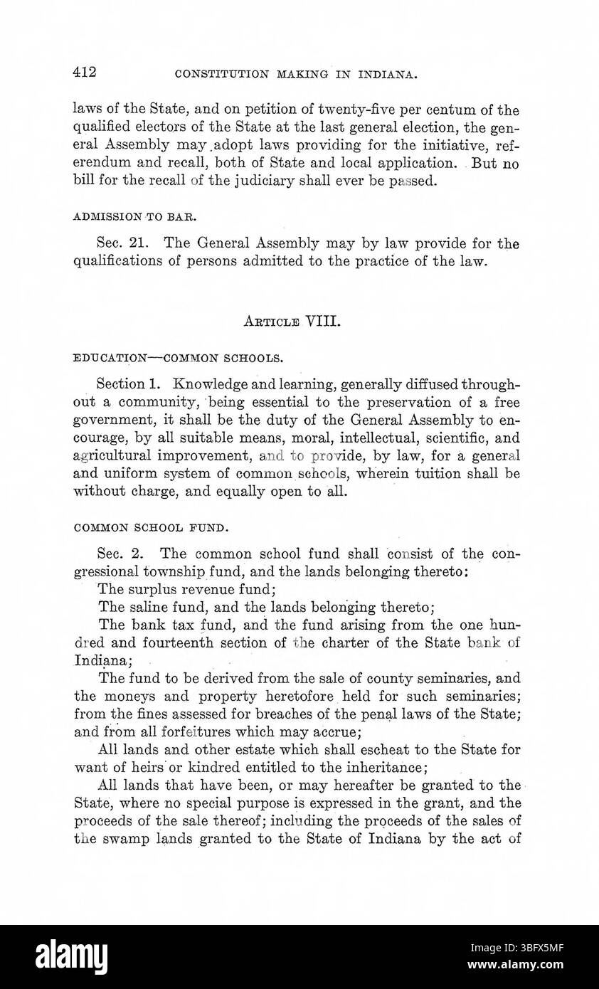 Pagina 432 esamina le complessità del processo di stesura della costituzione dell'Indiana, con particolare attenzione agli argomenti giuridici e alle lotte politiche. Foto Stock