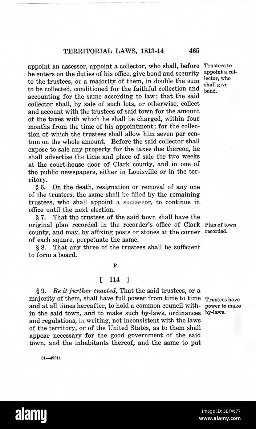 Pagina 479 di *leggi del territorio dell'Indiana* (1809-1816) continua l'esplorazione della legislazione territoriale, affrontando le leggi sulle infrastrutture pubbliche, l'istruzione e le operazioni governative. Foto Stock