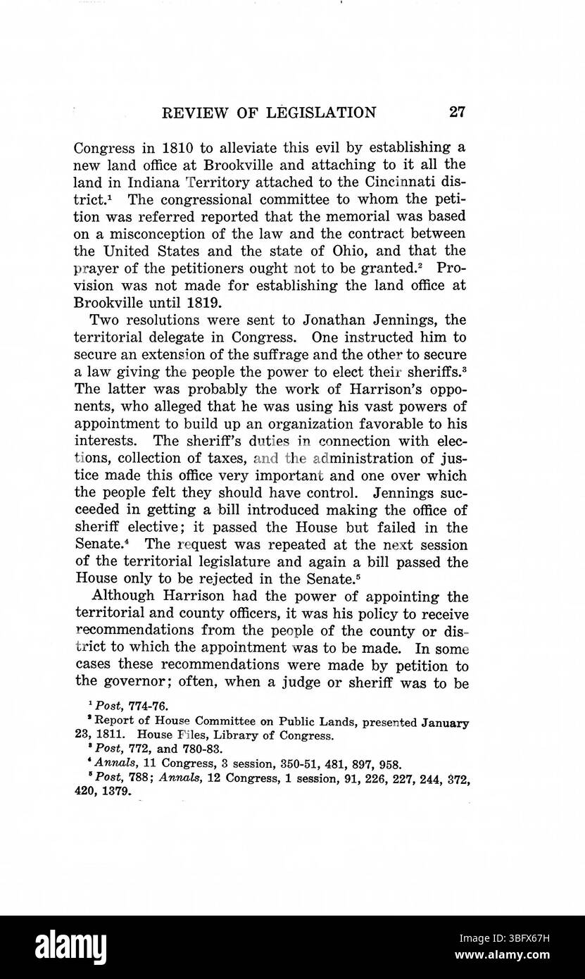 Questa pagina fornisce ulteriori documenti delle leggi approvate nel territorio dell'Indiana tra il 1809 e il 1816, evidenziando gli sviluppi legali e governativi durante questo primo periodo della storia dell'Indiana. Foto Stock