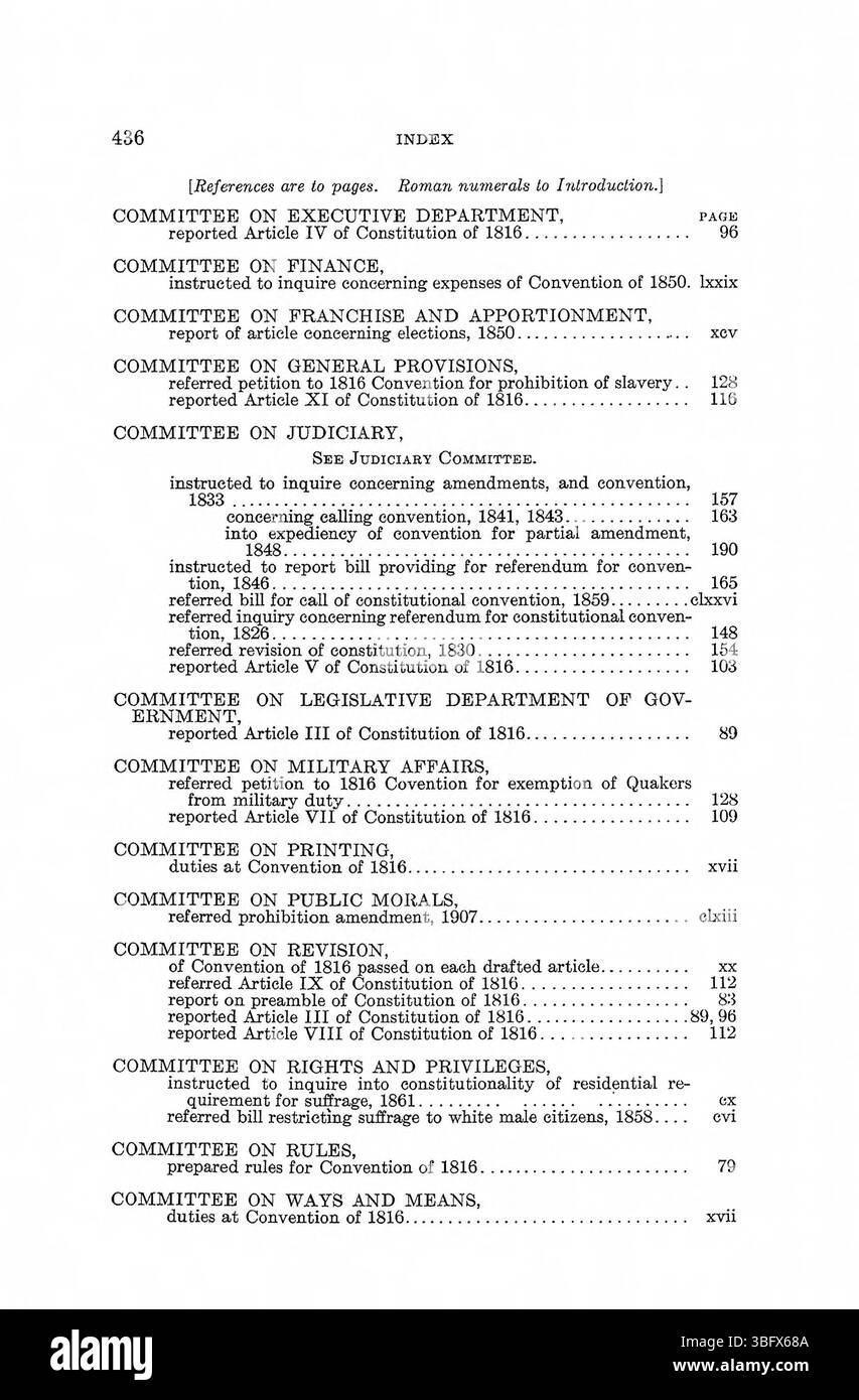In questa sezione, 'Constitution Making in Indiana' (1971) continua a esplorare la significativa influenza dei dibattiti politici e legali nella definizione della costituzione dello stato dell'Indiana e il ruolo di varie fazioni politiche. Foto Stock