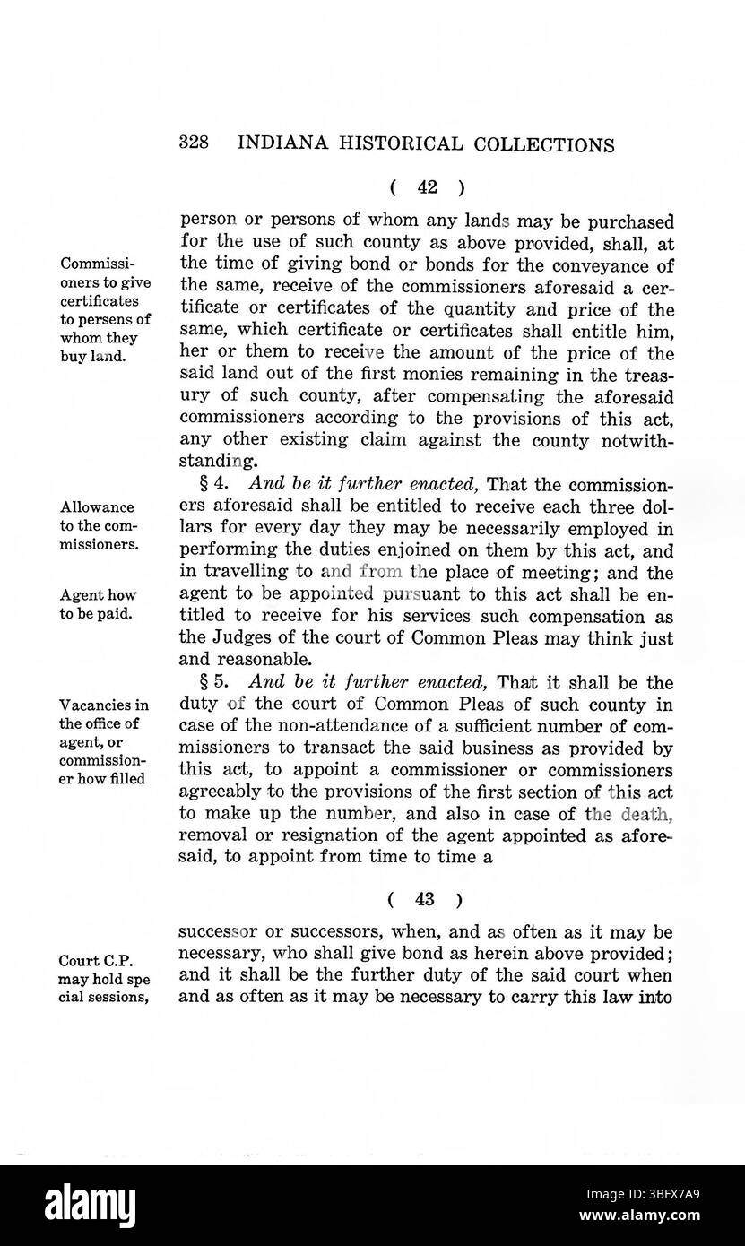 Questo documento d'archivio contiene le leggi del territorio dell'Indiana del 1809-1816 riguardanti l'amministrazione della giustizia, la tassazione e i diritti di proprietà terriera. Foto Stock