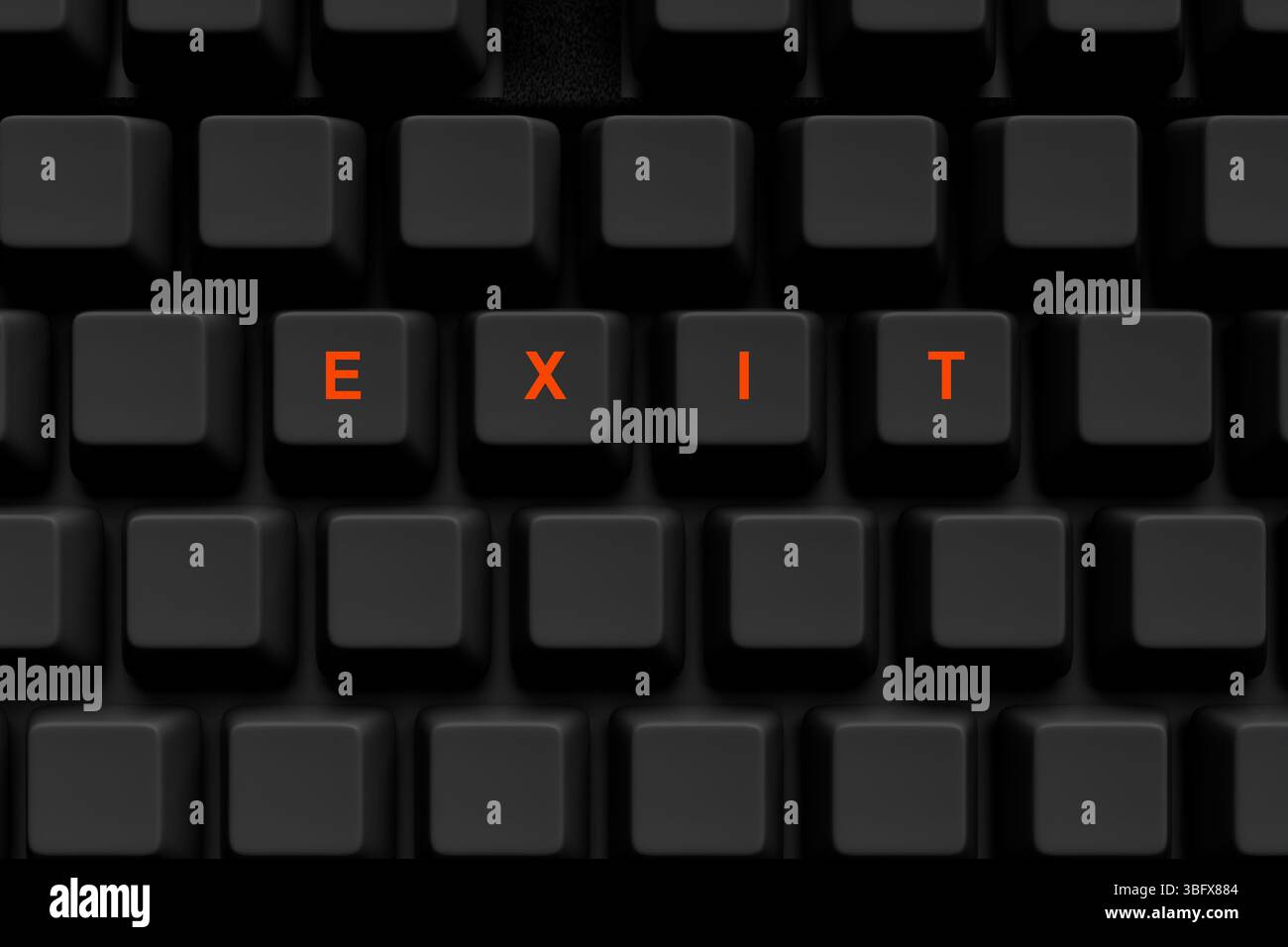 Tastiera nera con la parola EXIT. Uscire dalla strategia o dal piano aziendale. Per uscire da un sito Web o da Internet in modo sicuro. Rendering 3D. Foto Stock