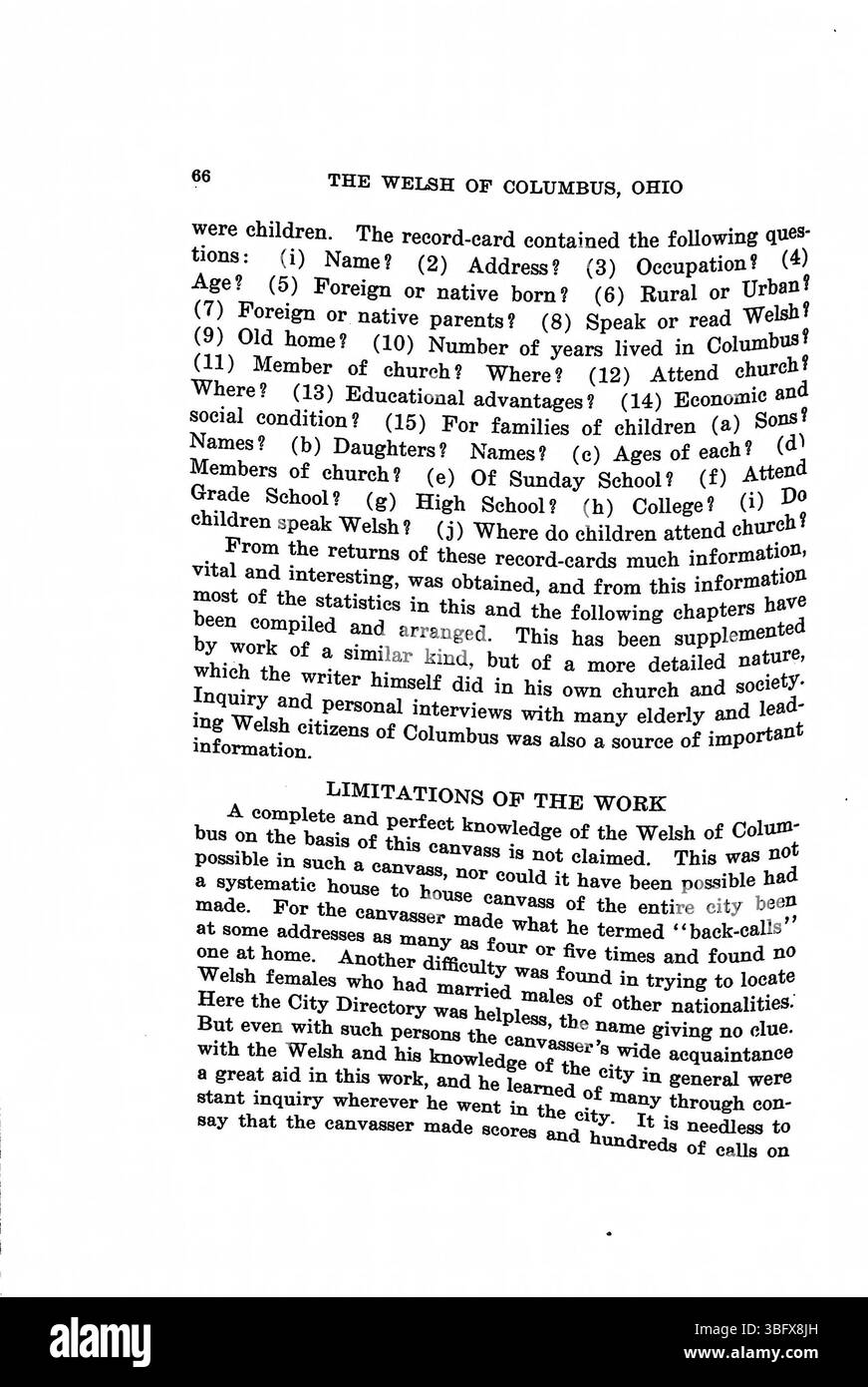 Questo studio del 1913, scritto dal Rev. Daniel Jenkins Williams, si concentra sulla comunità gallese a Columbus, Ohio, e la loro integrazione nella società americana. Williams è stato ministro della Chiesa metodista calvinistica gallese dal 1907-1911 e ha conseguito il dottorato di ricerca presso l'Ohio State University. Foto Stock