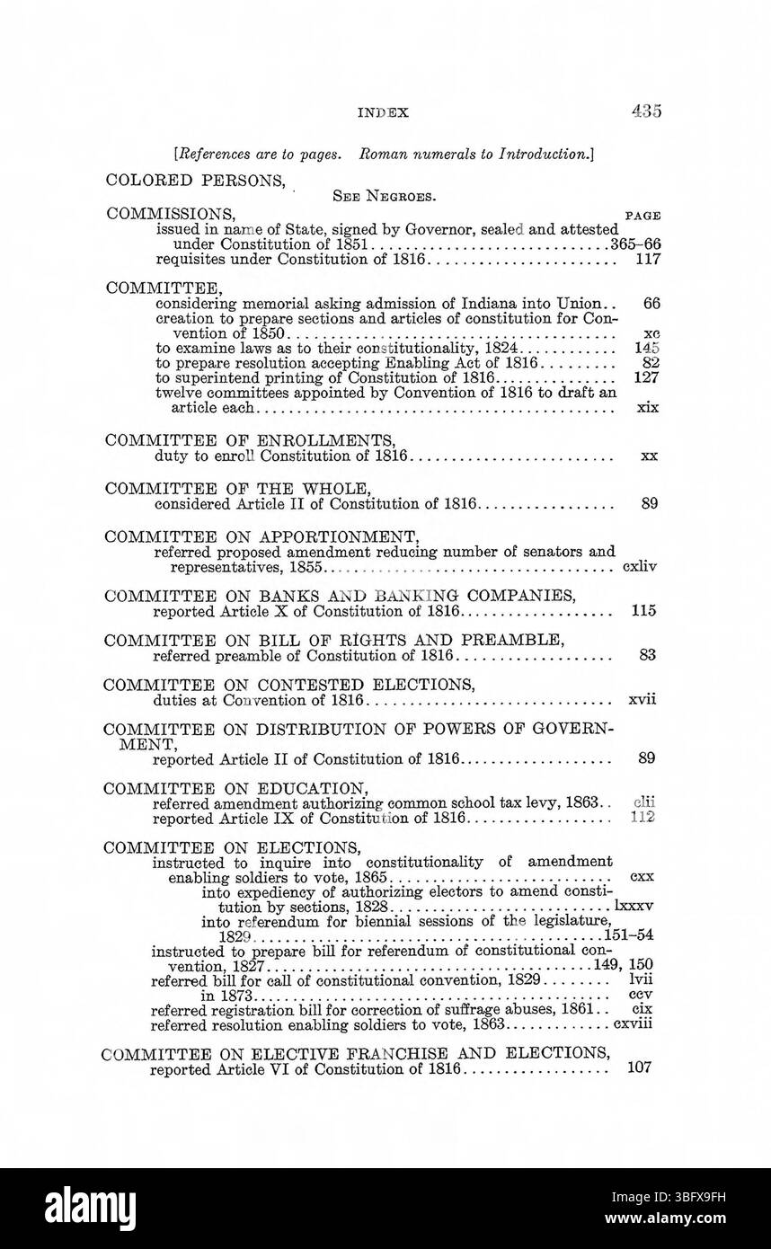 "Constitution Making in Indiana" (1971) approfondisce ulteriormente il processo di redazione della costituzione statale, illustrando come i compromessi politici e i principi giuridici abbiano plasmato il primo sistema di governance dell'Indiana. Foto Stock