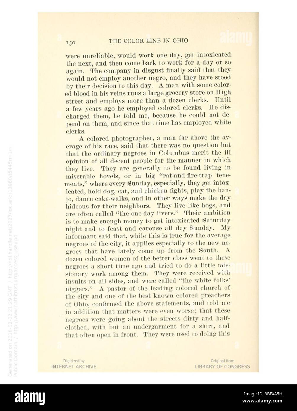 "The Color Line in Ohio" (1913) esamina l'intersezione tra razza e politica in Ohio, concentrandosi su come gli afroamericani hanno navigato il pregiudizio razziale presente nei sistemi legali, sociali e politici dello Stato del Nord. Foto Stock