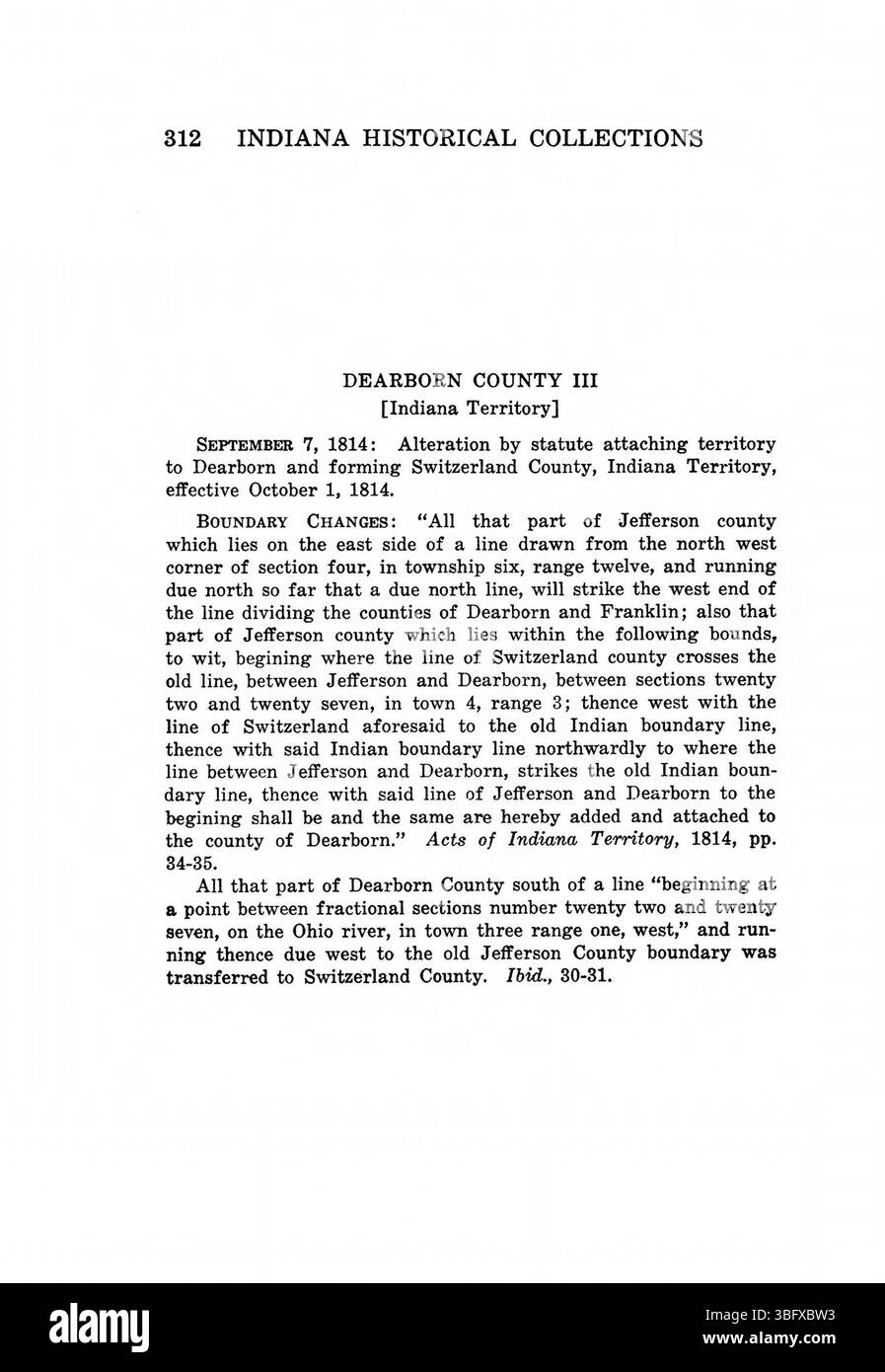 Pagina 328 di *Indiana Boundaries* (1967), ristampata dall'Indiana Historical Bureau, presenta dettagli sull'evoluzione dei confini dell'Indiana, compresi riferimenti bibliografici e un indice. Foto Stock