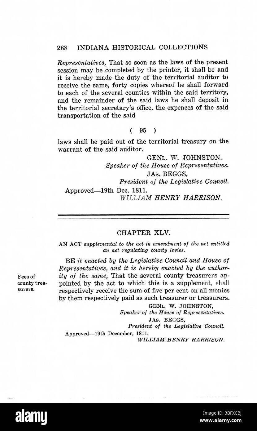 Pagina 302 delle 1809-1816 leggi del territorio dell'Indiana, che documentano le azioni e le decisioni prese dai leader territoriali e dagli organi legislativi. Foto Stock