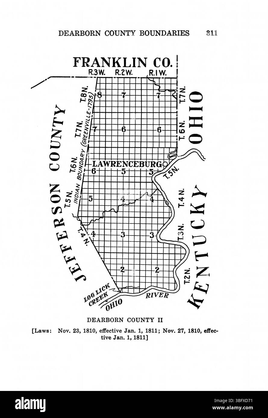Pagina 327 di *Indiana Boundaries* (1967), ristampata dall'Indiana Historical Bureau, discute la storia dei confini dell'Indiana con riferimenti bibliografici e un indice per aiutare la ricerca storica. Foto Stock