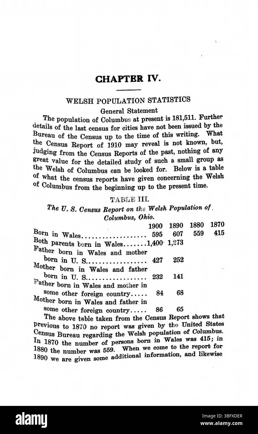 Pubblicato nel 1913, questo lavoro del Rev. Daniel Jenkins Williams esamina l'adeguamento della comunità gallese a Columbus, Ohio. Williams fu ministro della Chiesa metodista calvinistica gallese e conseguì il dottorato di ricerca presso l'Ohio State University nel 1914. Foto Stock