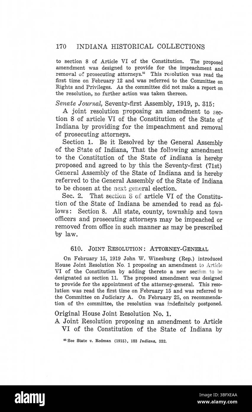 Pagina 191 di *Constitution Making in Indiana* (Vol. 3, 1977) analizza l'impatto della prima struttura governativa dell'Indiana sul suo corpo legislativo e lo sviluppo dei governi locali in tutto lo stato. Foto Stock