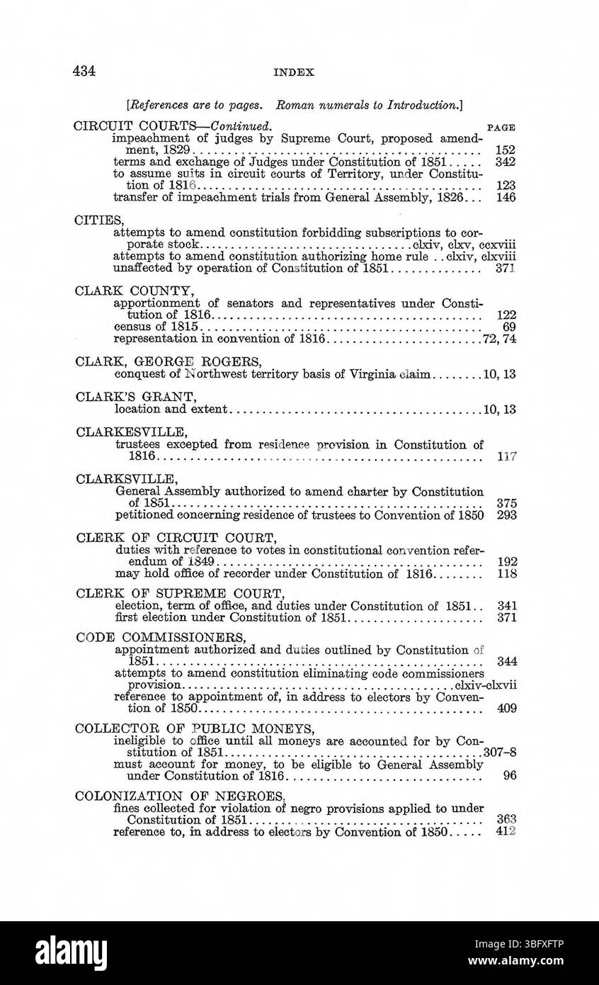 In questa sezione di "Constitution Making in Indiana" (1971), l'attenzione si sposta sul panorama politico durante la formazione della costituzione dello stato, esplorando i principali dibattiti che hanno definito l'identità legale dell'Indiana. Foto Stock
