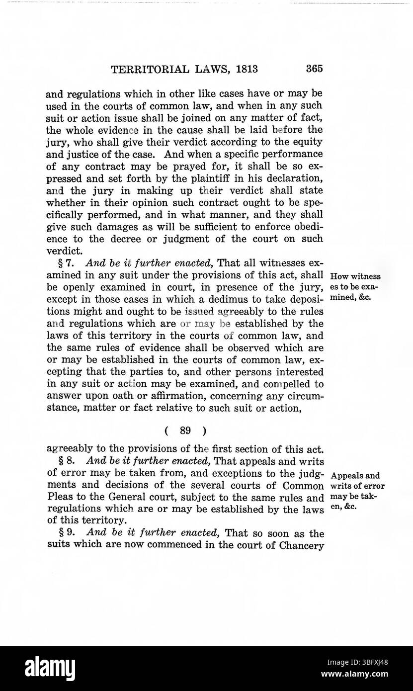 Pagina 379 del volume della legge territoriale compila atti sulla formazione di contea, tasse giudiziarie e infrastrutture pubbliche, datati 1809-1816 e ripubblicati nel 1934 per uso accademico. Foto Stock