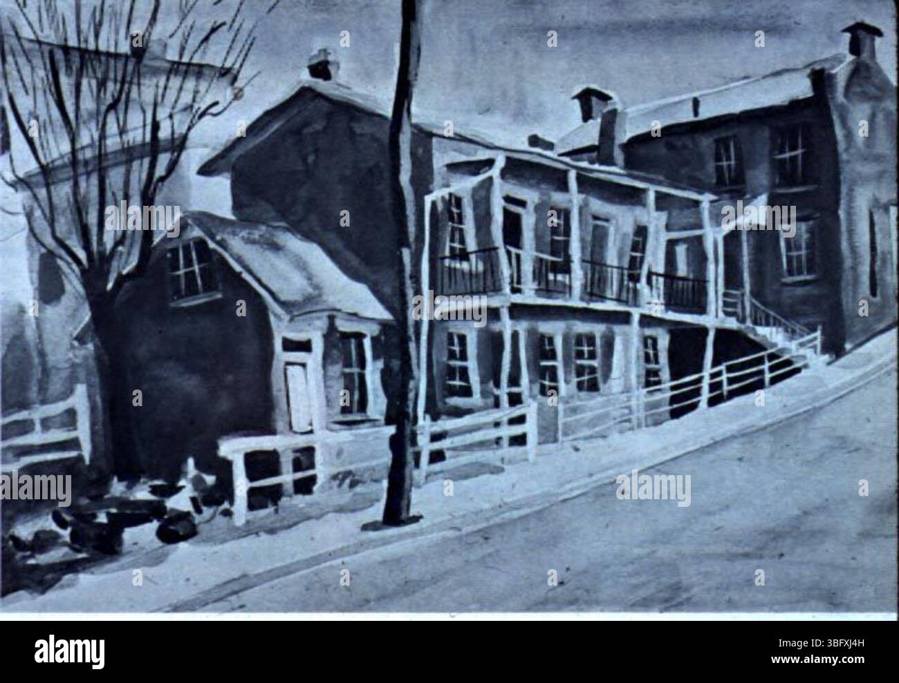 La residenza al numero 12 di West Blenkner Street, un duplex costruito da immigrati tedeschi, fu abbandonata nel 1962. Il dipinto del 1962 riflette la sua condizione in quel momento. Foto Stock