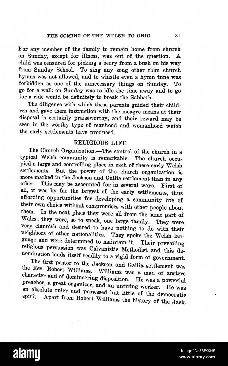 In "Welsh of Columbus, Ohio: A Study of Adaptation and assimilation" (1913), il ruolo del reverendo Daniel Jenkins Williams come ministro della Chiesa metodista calvinistica gallese viene esaminato, insieme ai suoi risultati accademici, tra cui un dottorato di ricerca presso l'Ohio State University nel 1914. Foto Stock