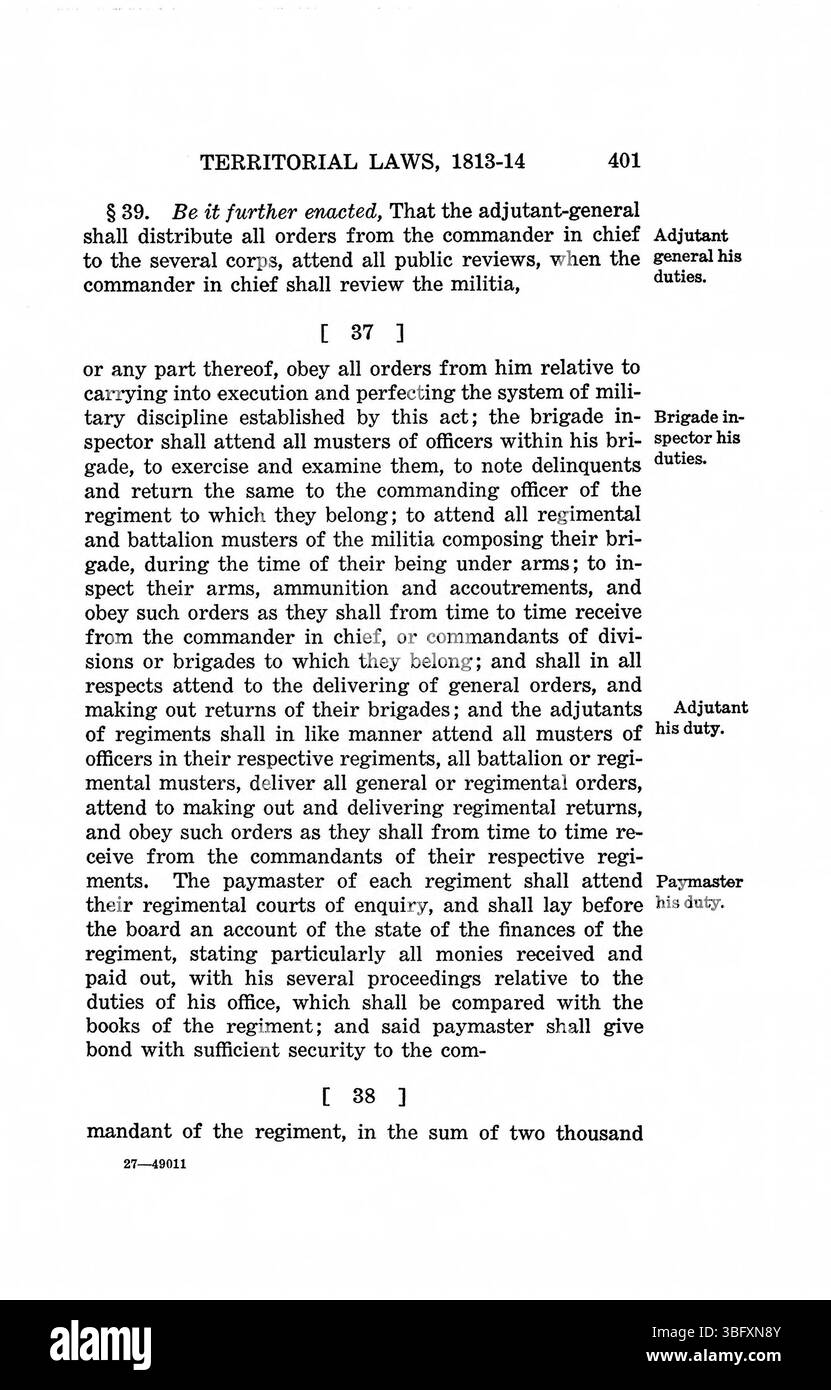 Questa pagina di *Laws of Indiana Territory* (1934) fornisce ulteriore documentazione delle leggi territoriali e del quadro giuridico tra il 1809 e il 1816, compresi i riferimenti giuridici essenziali e le strutture governative. Foto Stock