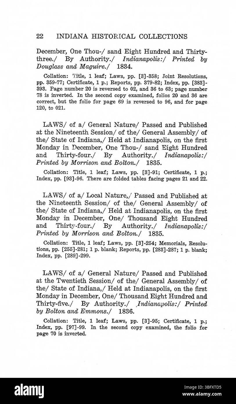 Pagina 62 della *1788-1927 Bibliography of the Laws of Indiana* (1928) si concentra sulle leggi in evoluzione dell'Indiana, evidenziando specifiche pietre miliari giuridiche e fornendo un riferimento per studiosi e ricercatori legali. Foto Stock