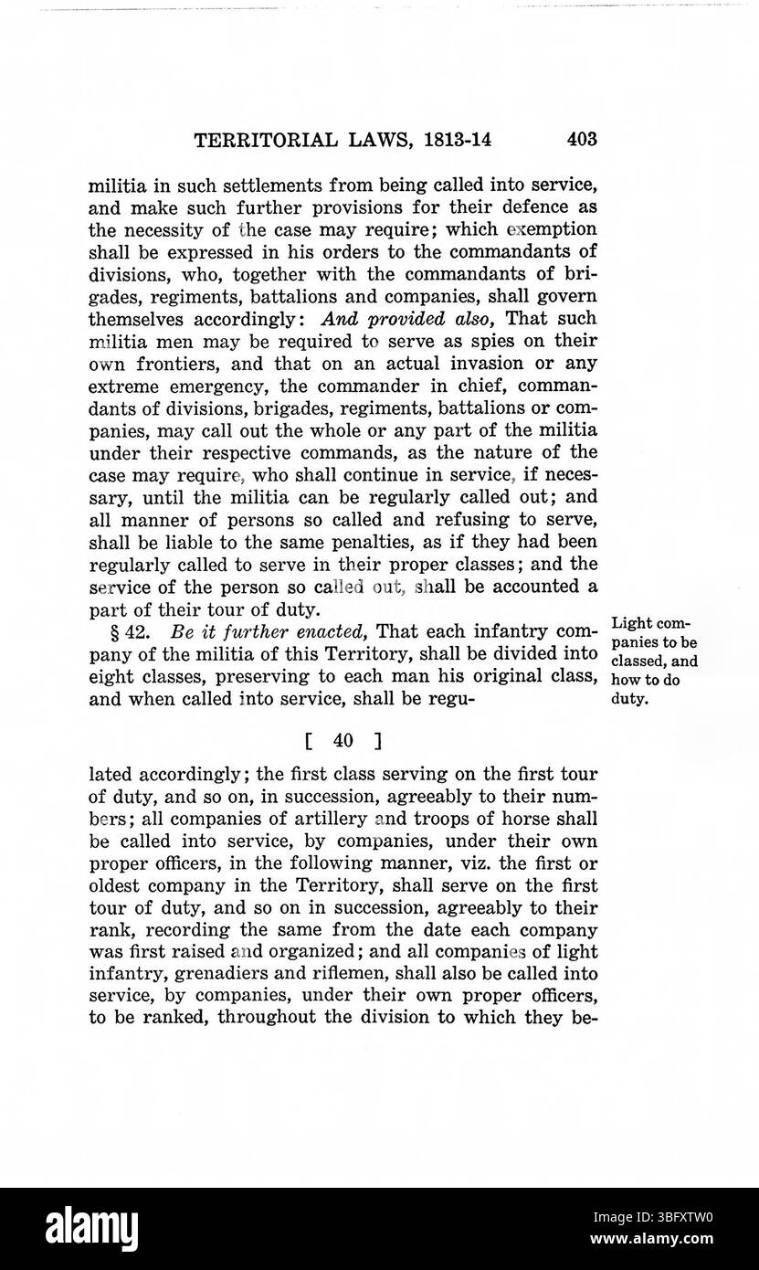 Pagina 417 dalla ristampa del 1934 delle *leggi del territorio dell'Indiana* approfondisce ulteriormente il sistema giuridico e le strutture di governance territoriale in vigore nel periodo 1809-1816. Foto Stock