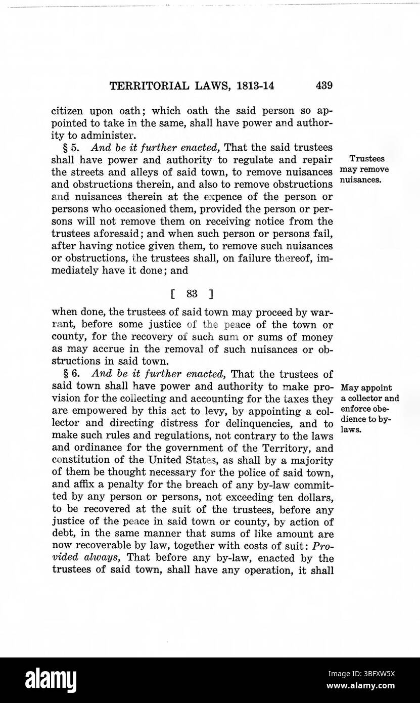 Pagina 453 di *leggi del territorio dell'Indiana 1809-1816* continua lo studio dettagliato delle prime leggi dell'Indiana, concentrandosi sullo sviluppo delle normative sui confini e sulla governance territoriale. Foto Stock