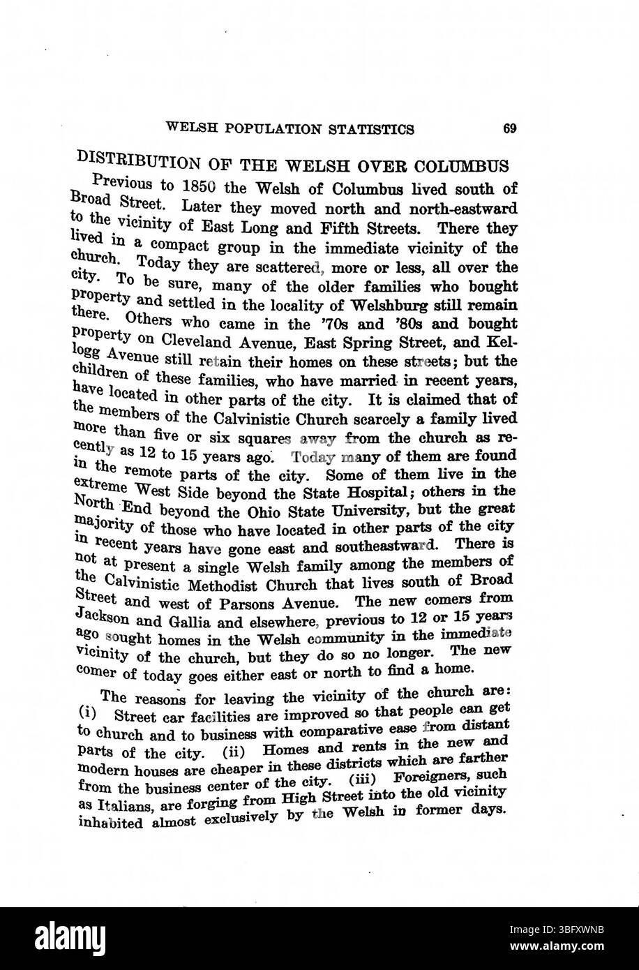 Lo studio del reverendo Daniel Jenkins Williams del 1913 esamina l'esperienza della comunità gallese a Columbus, Ohio. Ha servito come ministro della Chiesa metodista calvinistica gallese dal 1907 al 1911 e in seguito ha conseguito il dottorato di ricerca presso l'Ohio State University. Foto Stock