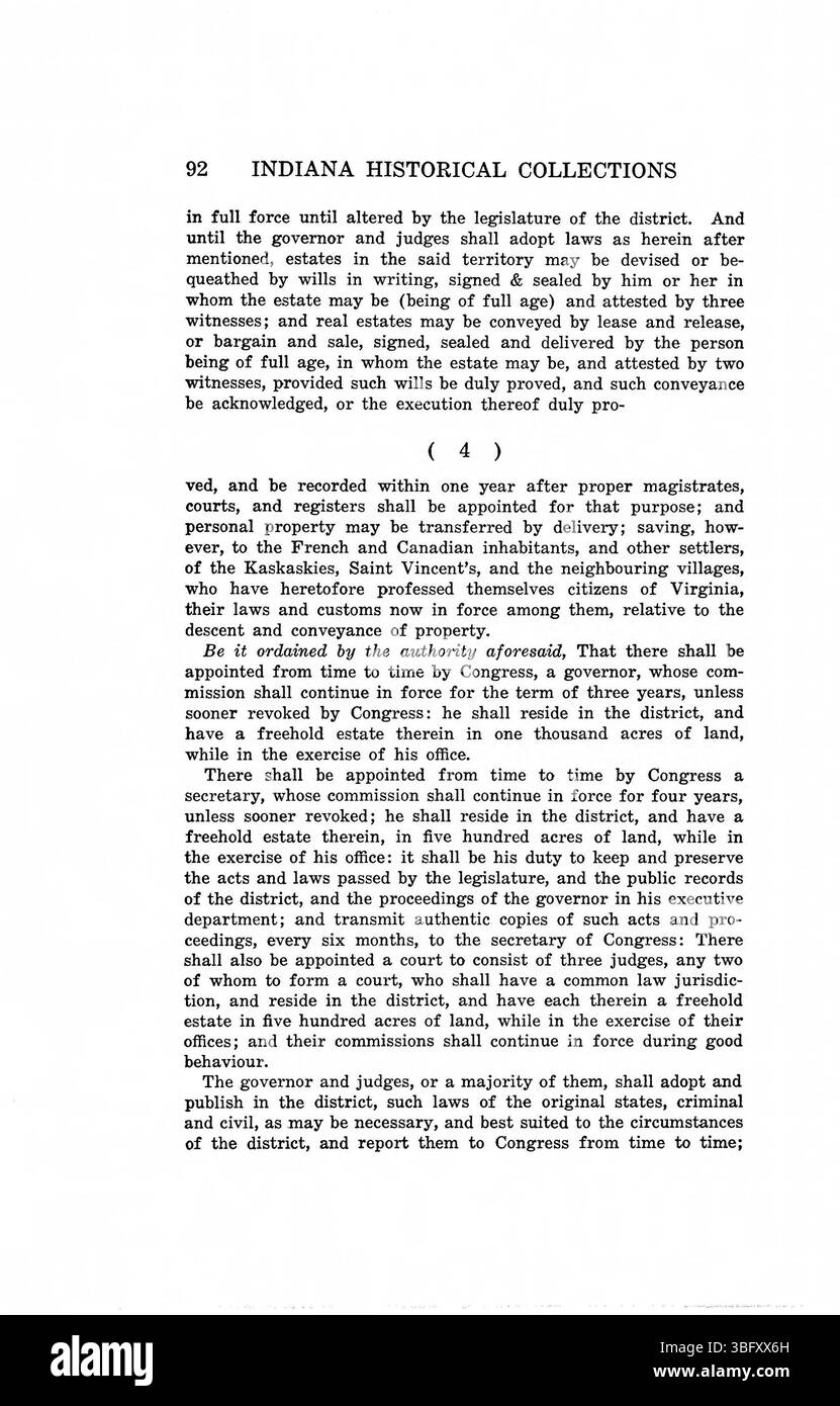 Le leggi del 1809-1816 del territorio dell'Indiana descrivono in dettaglio importanti strutture giuridiche e disposizioni emanate durante il periodo territoriale dell'Indiana. Foto Stock