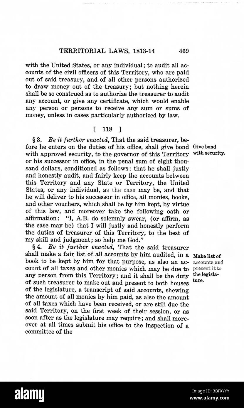 Pagina 483 di *Laws of Indiana Territory* (1809-1816) esplora ulteriori leggi territoriali sulla proprietà terriera, gli insediamenti e le normative commerciali durante il periodo territoriale dell'Indiana. Foto Stock