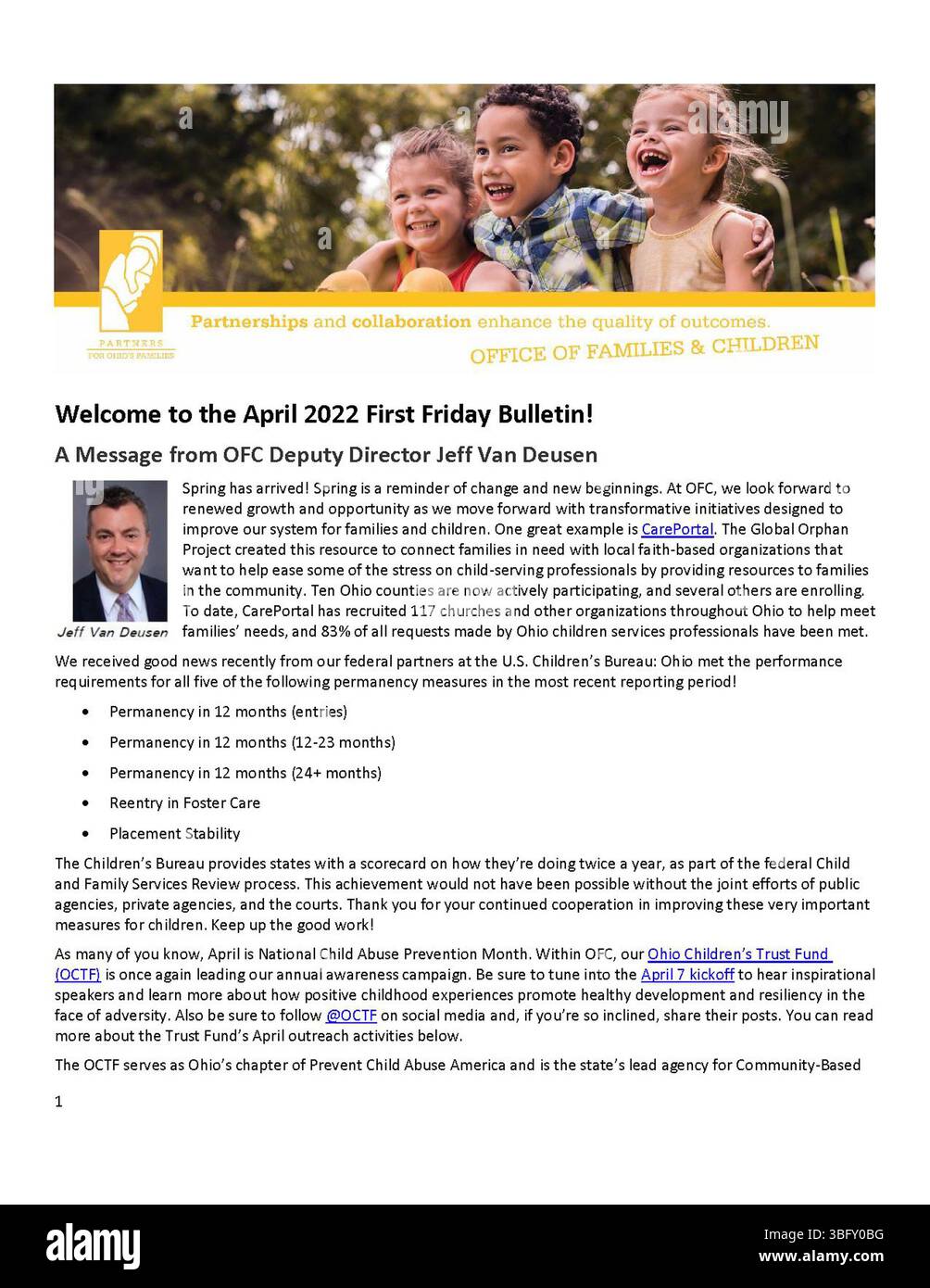 Il "primo venerdì" è una pubblicazione mensile che inizia a dicembre 2011. Fornisce aggiornamenti e notizie relative alle famiglie dell'Ohio e alle questioni che interessano le politiche pubbliche e i servizi comunitari nello stato. Foto Stock