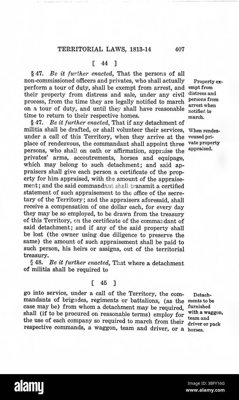 Questa sezione delle *leggi del territorio dell'Indiana* (1934) si espande sulle strutture giuridiche e le leggi territoriali in vigore nel periodo 1809-1816, con riferimenti giuridici chiave e documenti di governance. Foto Stock