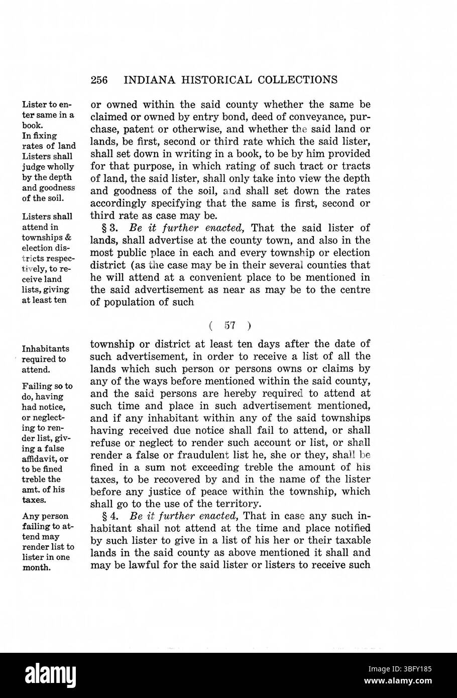 Pagina 271 di *le leggi del territorio dell'Indiana, 1809-1816* fornisce una riproduzione moderna delle prime leggi dell'Indiana del periodo territoriale. Il volume include un elenco di funzionari dal 1800 al 1816, come ufficiali territoriali, delegati al Congresso, giudici di circuito e funzionari di contea, insieme a una prefazione del governatore Paul V. McNutt. Foto Stock