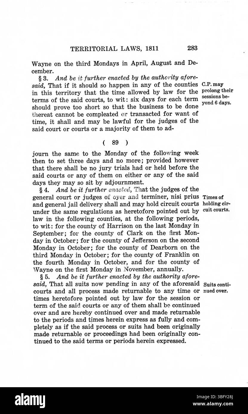 Pagina 297 delle 1809-1816 leggi del territorio dell'Indiana, incentrate sulle azioni legislative e le politiche che hanno influenzato la governance territoriale. Foto Stock