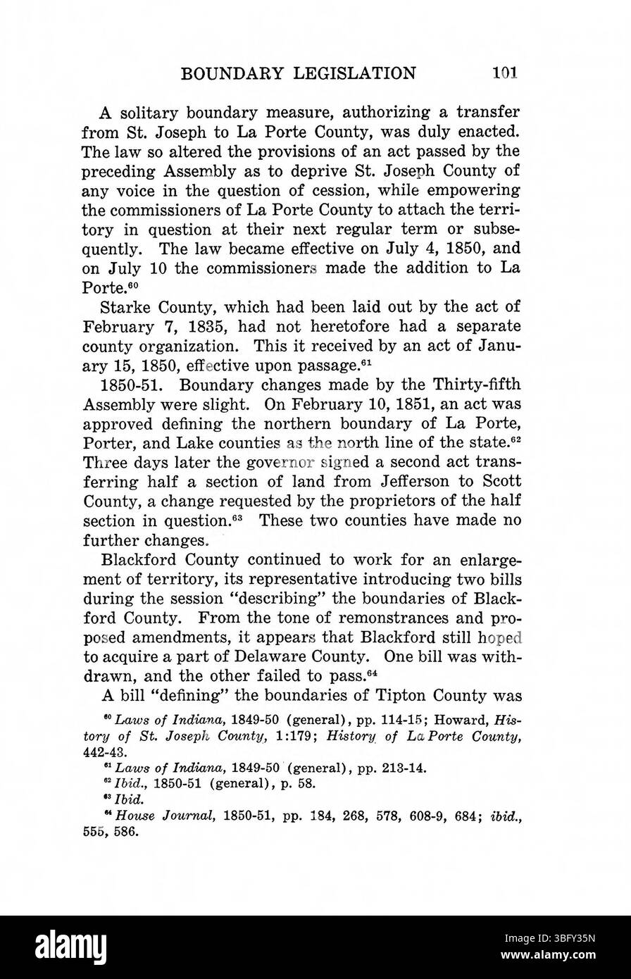 Pagina 117 di "Indiana Boundaries" (1967) approfondisce i cambiamenti in corso nei confini dell'Indiana con mappe aggiuntive e riferimenti ai documenti primari, offrendo una comprensione più approfondita dello sviluppo territoriale dello stato. Foto Stock
