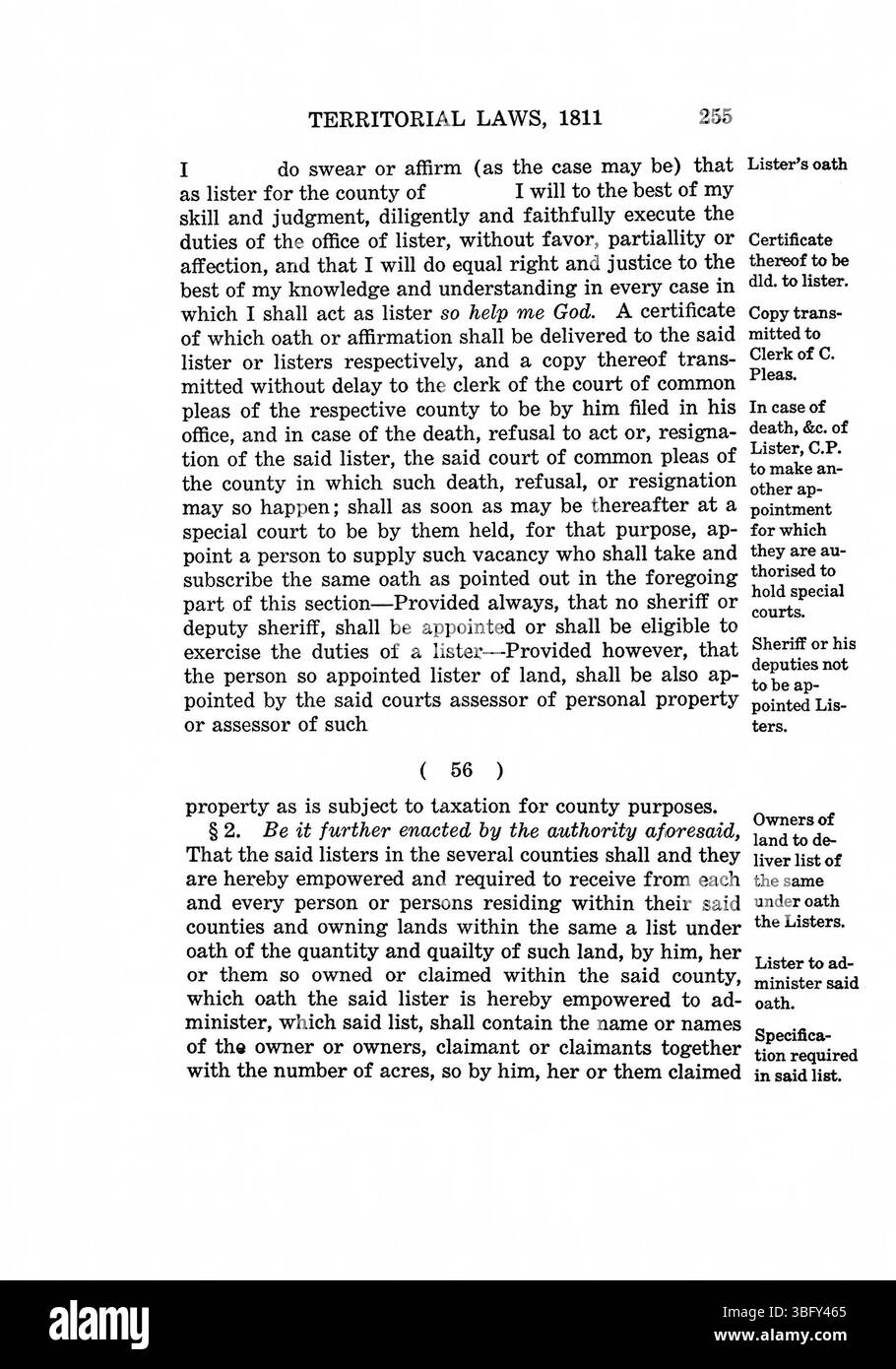 Pagina 270 di *le leggi del territorio dell'Indiana, 1809-1816* presenta la riproduzione moderna delle leggi originali dell'Indiana del 1809-1816. Include un elenco di ufficiali territoriali chiave, delegati al Congresso, giudici di circuito e funzionari di contea, insieme a una prefazione del governatore Paul V. McNutt, e un indice completo. Foto Stock