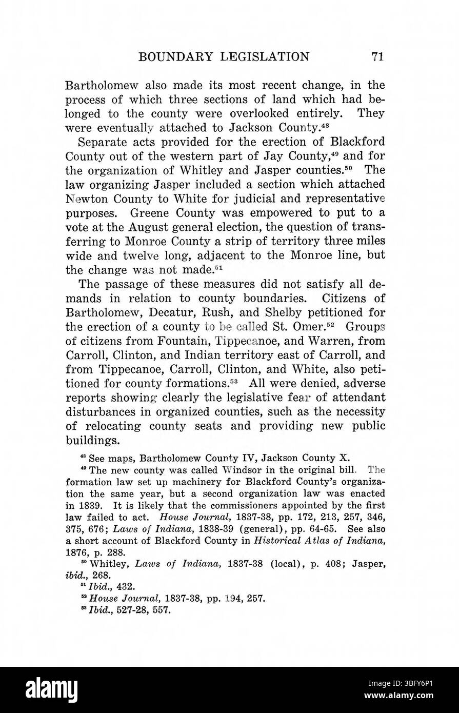 La pagina 87 dei 1967 "confini dell'Indiana" descrive i metodi di indagine e le dispute sui confini dell'Indiana, supportate da riferimenti bibliografici e da un indice. Foto Stock