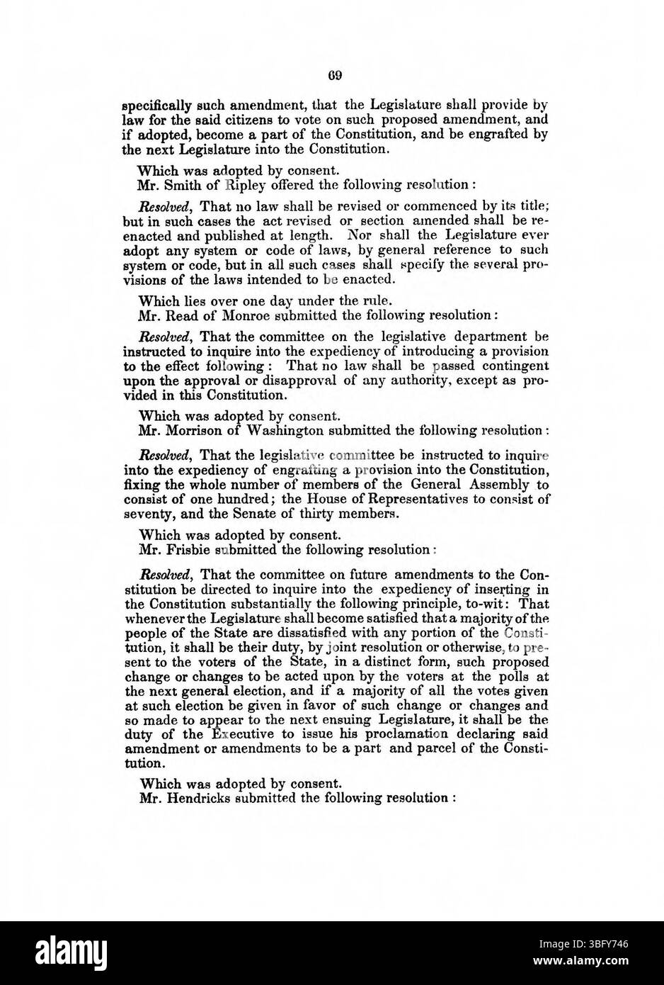 Pagina 70 del *1850 Journal of the Convention of the People of the State of Indiana* (1936) discute i dibattiti sull'autorità giudiziaria, compresi i ruoli dei tribunali statali e il controllo giudiziario nella costituzione modificata. Foto Stock