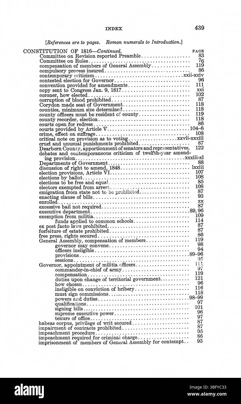 La pubblicazione del 1971, "Constitution Making in Indiana", continua a descrivere in dettaglio i fattori giuridici, politici e storici che hanno plasmato la costituzione dell'Indiana, con approfondimenti sul processo di redazione dei documenti e negoziazione politica. Foto Stock