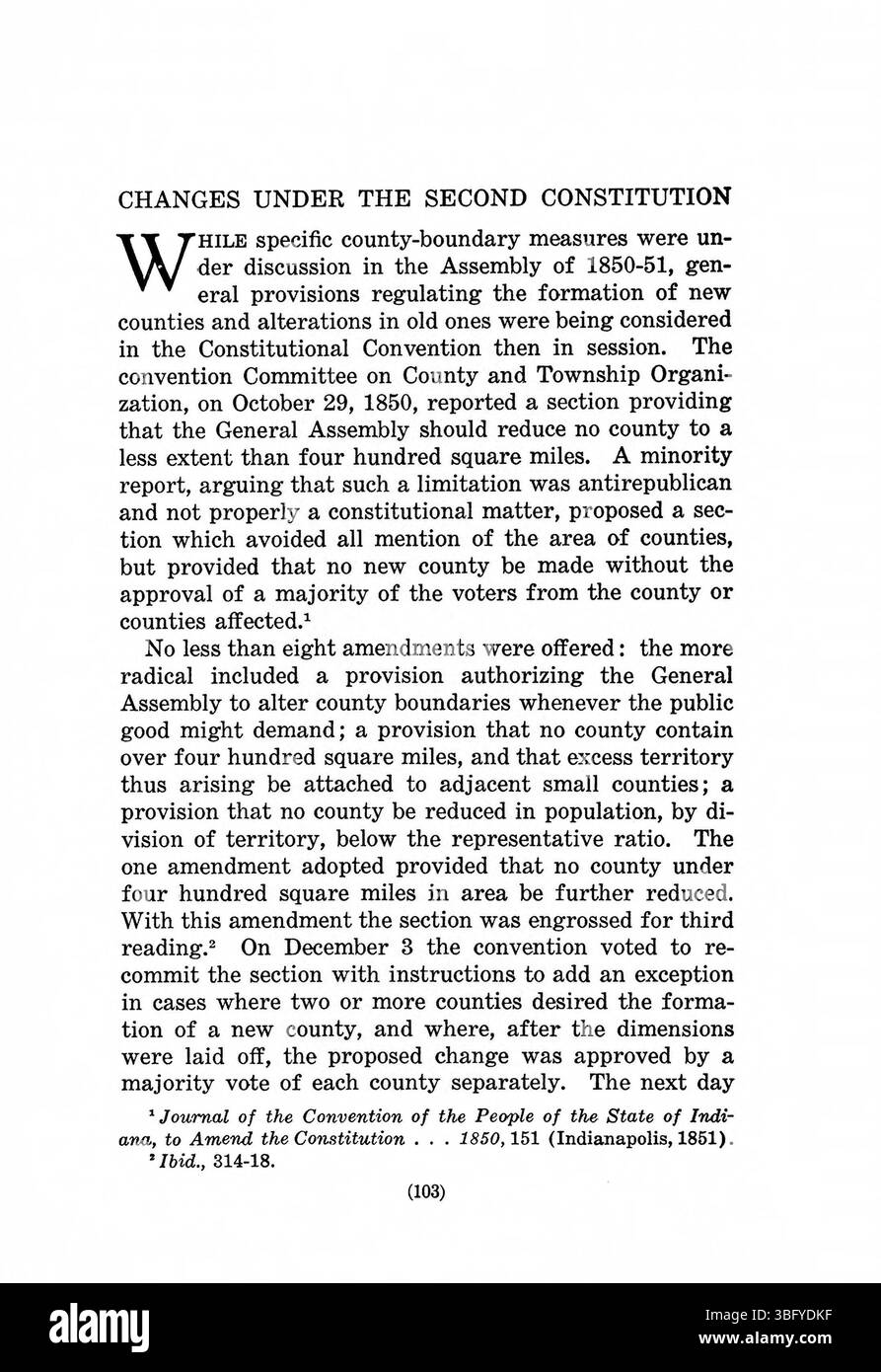 Pagina 119 di "Indiana Boundaries" (1967) esamina i continui aggiustamenti dei confini in Indiana, presentando mappe più dettagliate e riferimenti a documenti chiave relativi alla storia e allo sviluppo territoriale dello Stato. Foto Stock