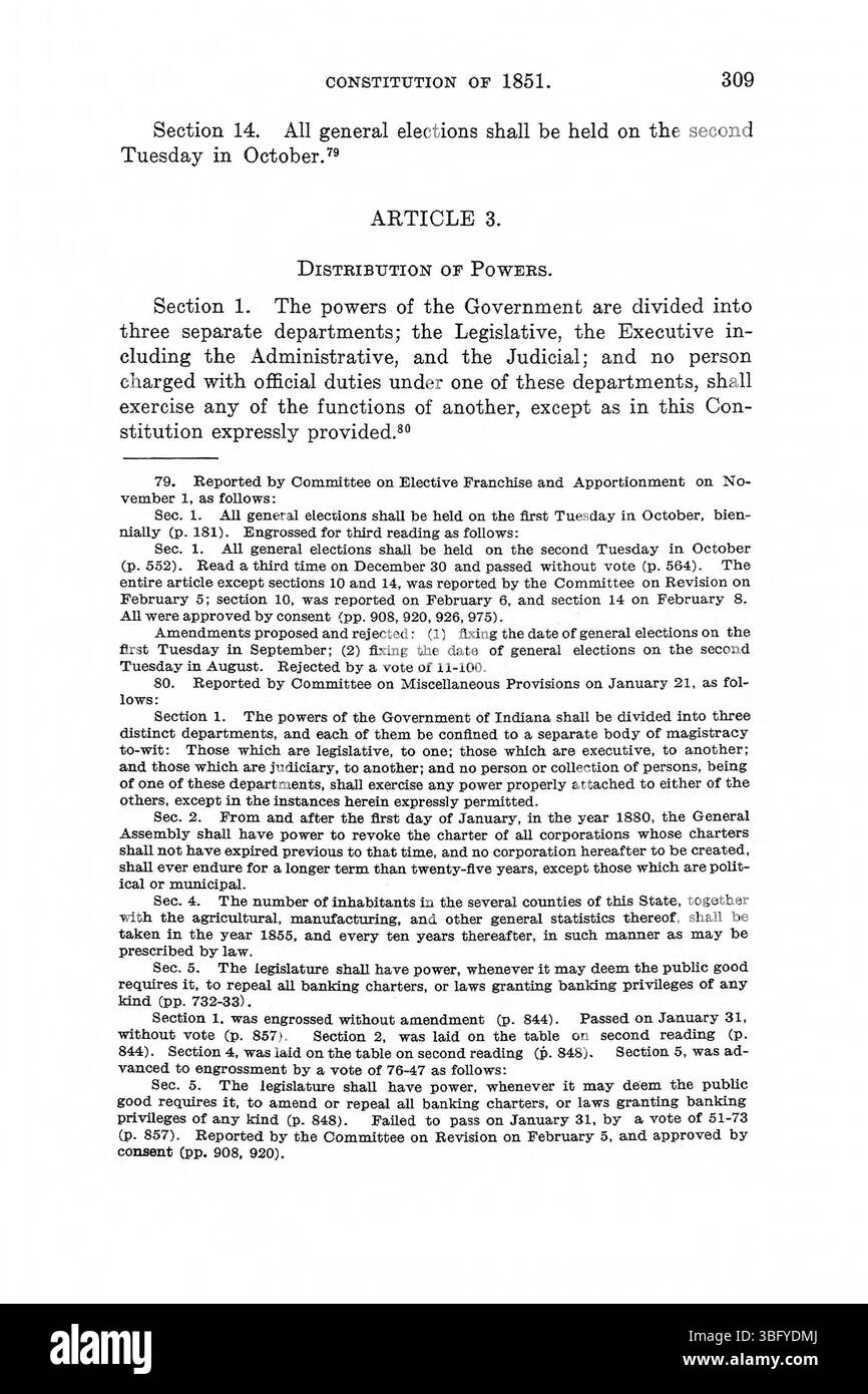 Questa sezione di *Constitution Making in Indiana* (1971) evidenzia le sfide politiche e legali affrontate nella stesura della prima costituzione dell'Indiana. Esso copre i negoziati e il compromesso necessari per la sua creazione. Foto Stock
