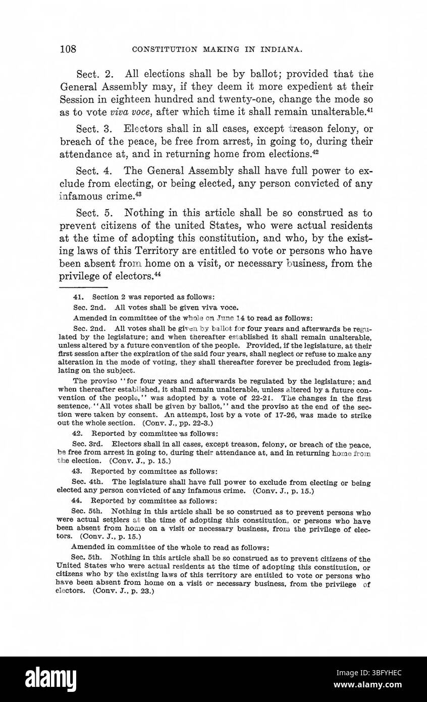 Questa parte del volume del 1971 esplora le prime lotte e i compromessi nella creazione della costituzione dell'Indiana, concentrandosi sui dibattiti tra poteri federali e statali. Foto Stock