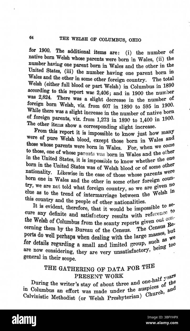Il reverendo Daniel Jenkins Williams, una figura chiave nella Chiesa metodista calvinistica gallese di Columbus, ha scritto uno studio del 1913 incentrato sull'adeguamento della comunità gallese in Ohio. Williams è stato ministro dal 1907 al 1911 e in seguito ha conseguito il dottorato di ricerca presso l'Ohio State University. Foto Stock
