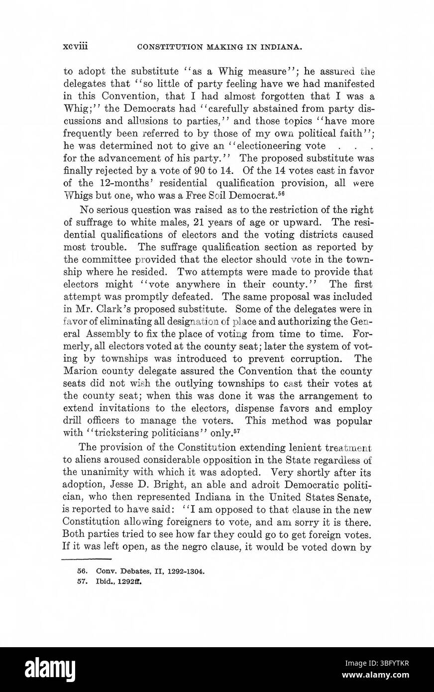 A pagina 98 di *Constitution Making in Indiana* (1971), il testo esplora l'influenza delle ideologie politiche sulla creazione della costituzione dell'Indiana, concentrandosi sull'interazione tra i primi legislatori e i principali movimenti politici del tempo. Foto Stock