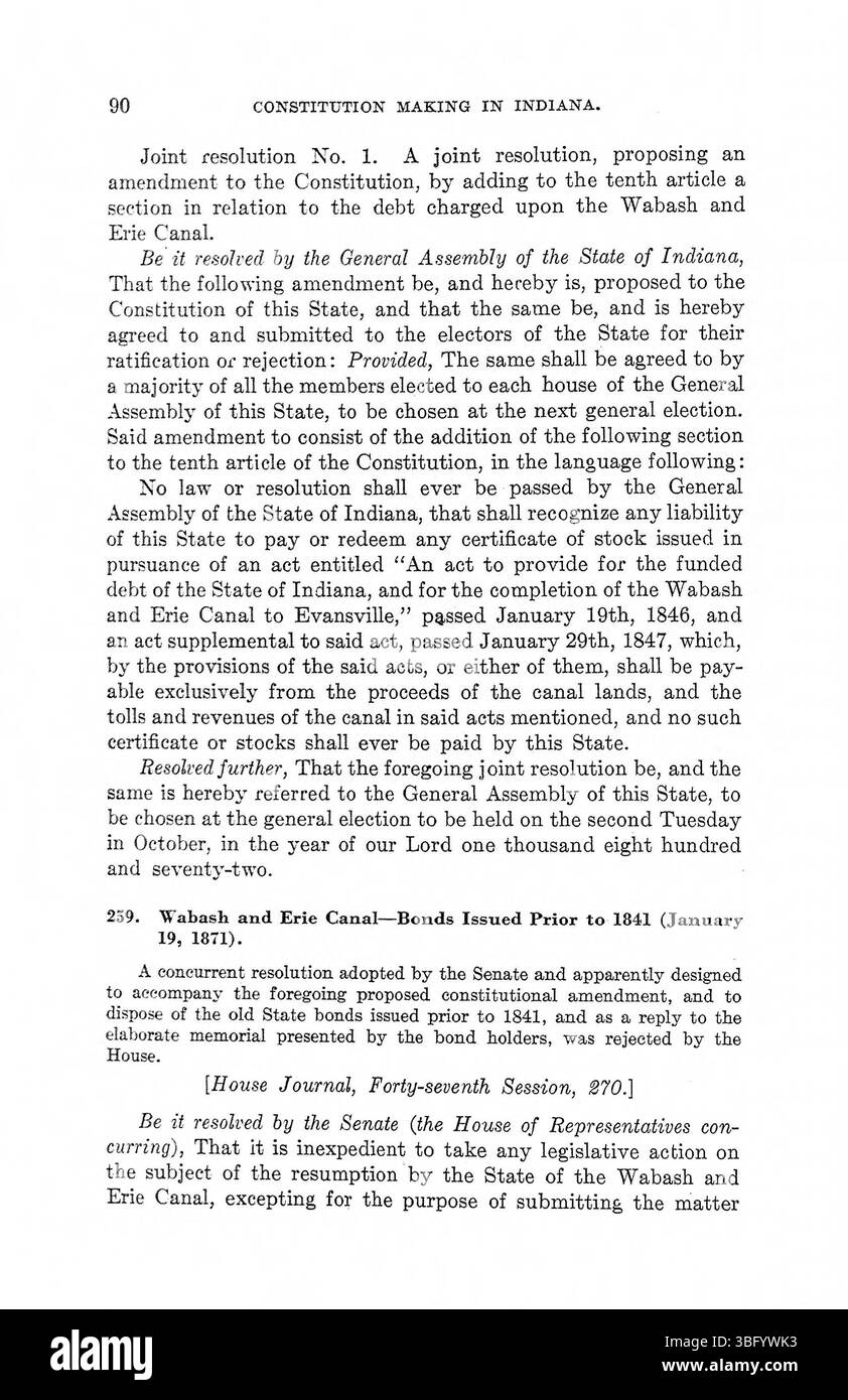 Pagina 110 di 'Vol. 2, Constitution Making in Indiana' tratta i momenti chiave del processo di redazione, riflettendo l'evoluzione costituzionale dell'Indiana nel XIX secolo. Foto Stock