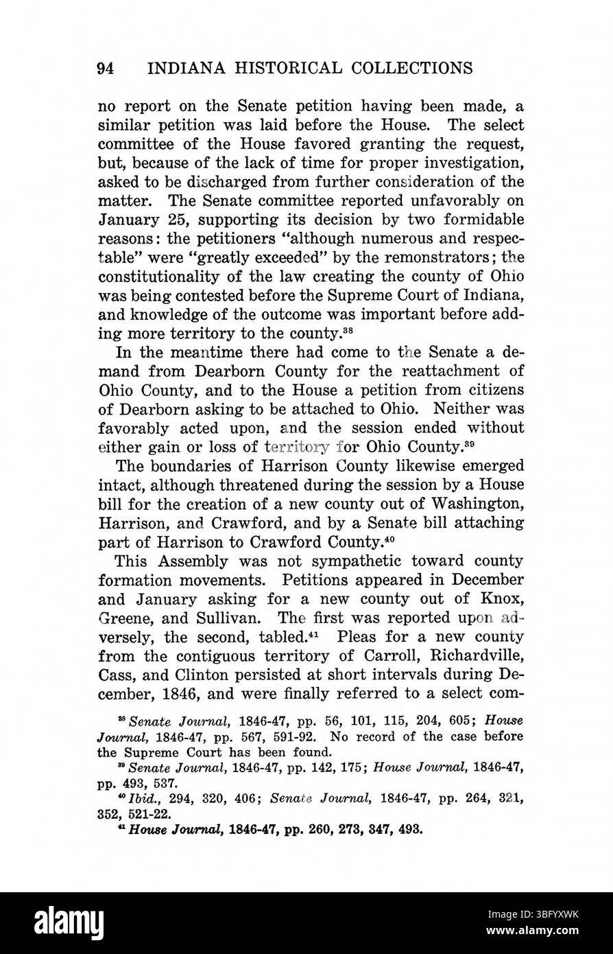 Pagina 110 dell'edizione ristampata del 1967 di "Indiana Boundaries" dell'Indiana Historical Bureau presenta informazioni dettagliate sui confini storici dell'Indiana, comprese mappe e riferimenti. Il testo include anche riferimenti bibliografici e un indice per ulteriori ricerche. Foto Stock
