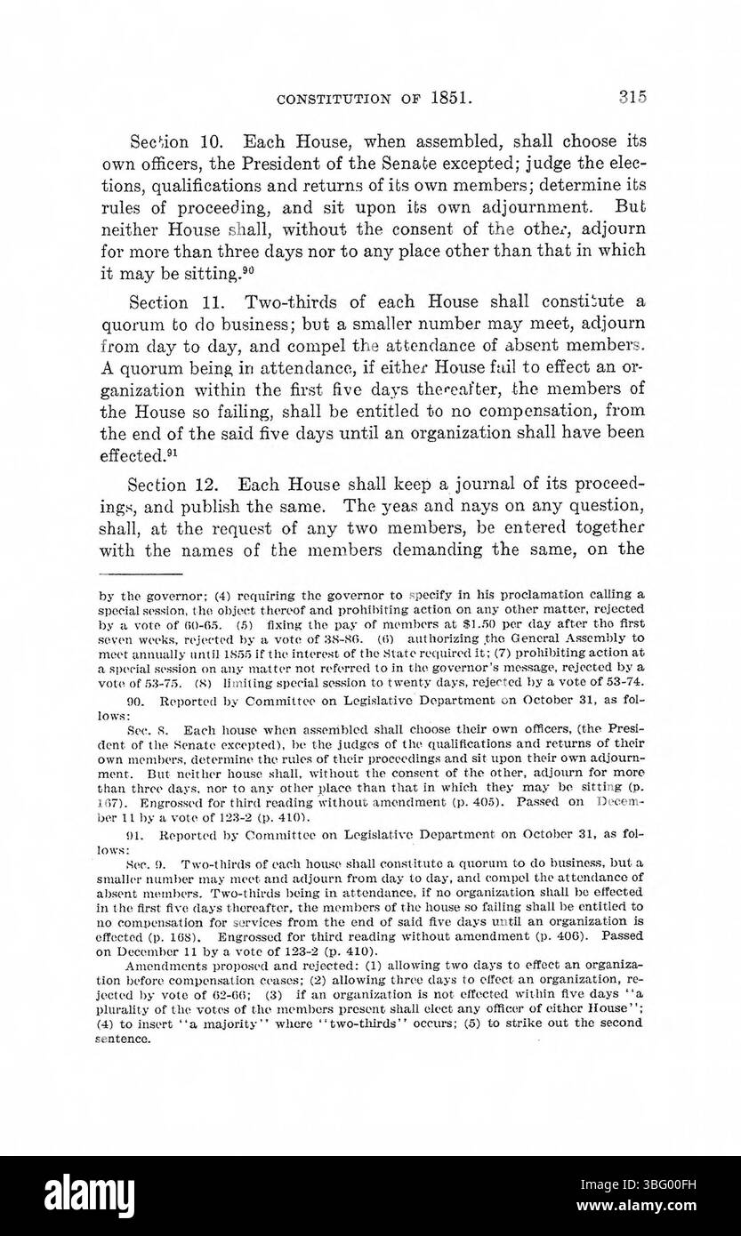 Questa sezione di *Constitution Making in Indiana* (1971) fornisce una panoramica dei dibattiti costituzionali, concentrandosi sulle varie pressioni politiche, sociali e giuridiche che hanno influenzato la creazione del documento. Foto Stock
