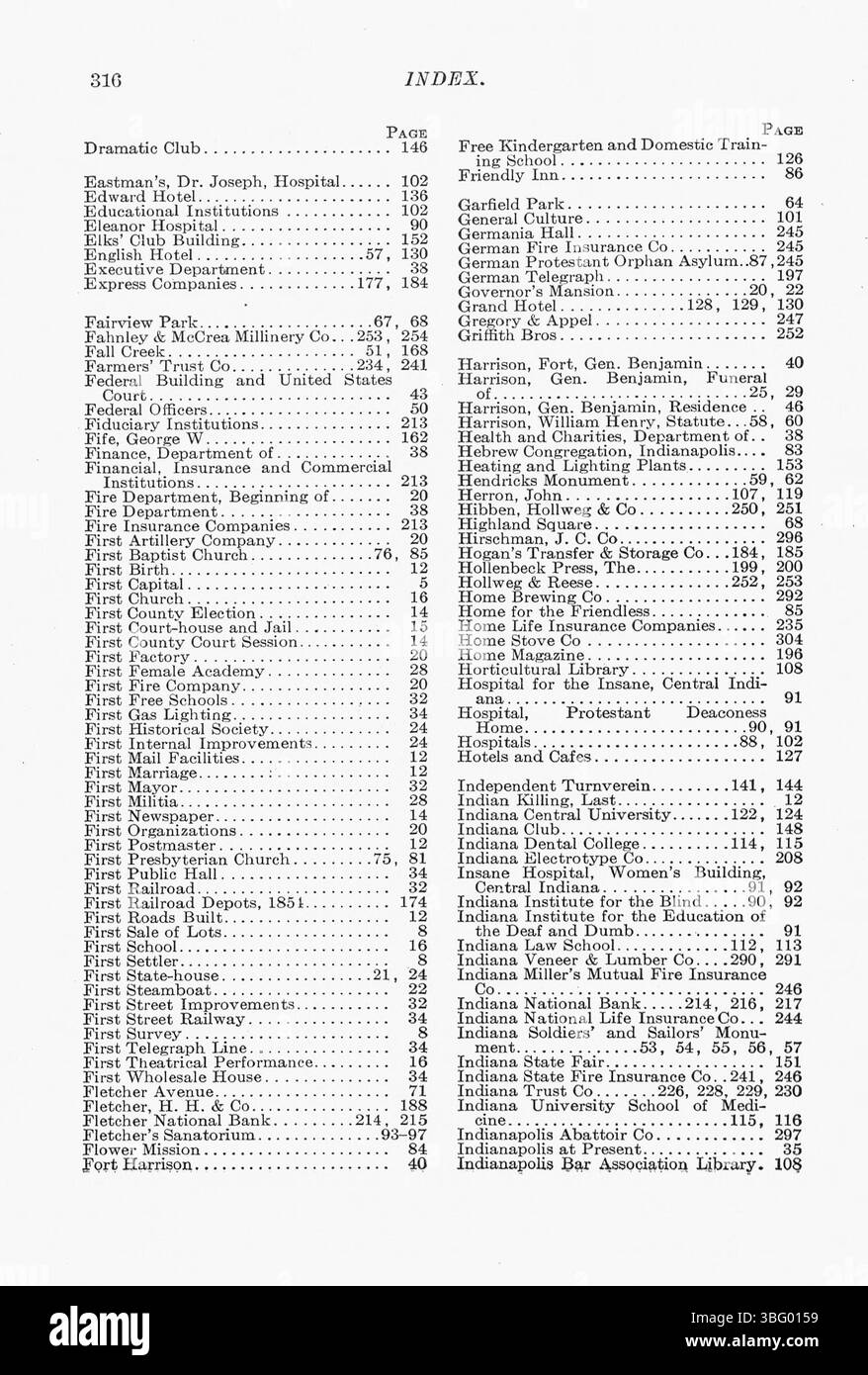 Questa pagina del manuale Hyman del 1907 offre ulteriori approfondimenti sui monumenti storici di Indianapolis e sugli eventi significativi che hanno plasmato l'identità della città. L'opera presenta oltre 300 fotografie uniche che documentano l'evoluzione della città. Foto Stock