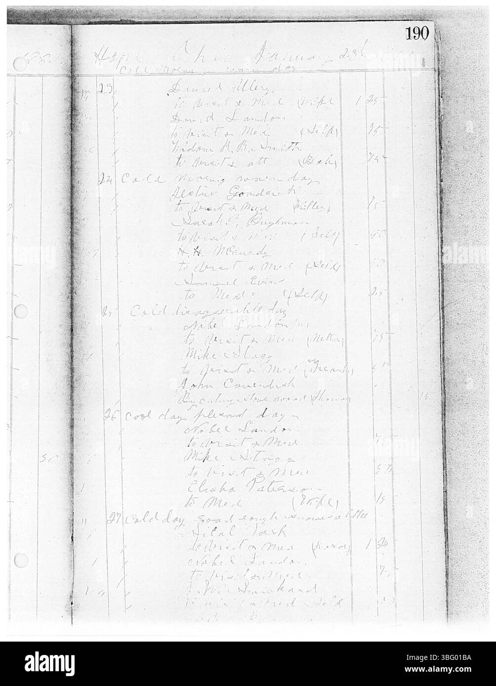 Questo volume del diario del Dr. Sylvester William Ranney del 1860 registra le sue attività professionali nell'Ohio centrale, descrivendo dettagliatamente la sua pratica e le interazioni con i pazienti. Ranney era un medico nell'area di New Albany, e il suo lavoro riguardava anche il servizio ai pazienti nelle contee circostanti. La raccolta di dieci volumi digitalizzati conserva i suoi registri medici dettagliati e i resoconti del suo servizio durante la guerra civile. Foto Stock