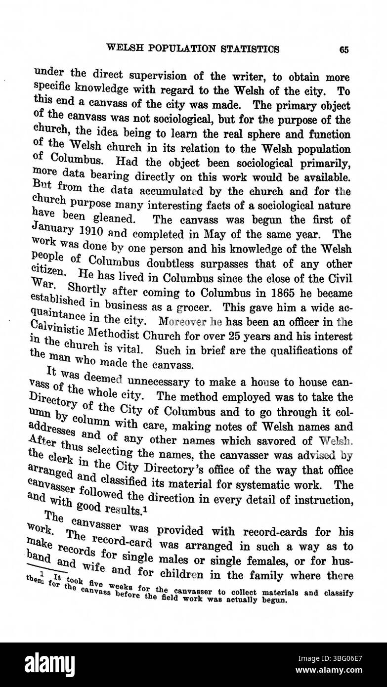 Lo studio del 1913 esplora l'assimilazione della comunità gallese a Columbus, Ohio. Il reverendo Daniel Jenkins Williams ha guidato la Welsh Calvinistic Methodist Church dal 1907-1911 prima di ottenere il dottorato di ricerca presso l'Ohio State University nel 1914. Foto Stock