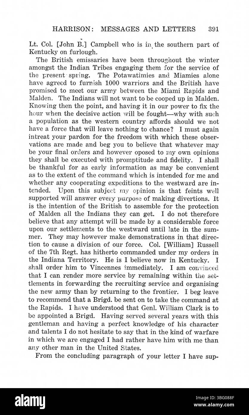 Pagina 1214 di *Messages and Letters of William Henry Harrison* (1922) continua la documentazione del termine governativo e della corrispondenza politica di Harrison, comprese le lettere dei governatori John Gibson e Thomas Posey. Foto Stock