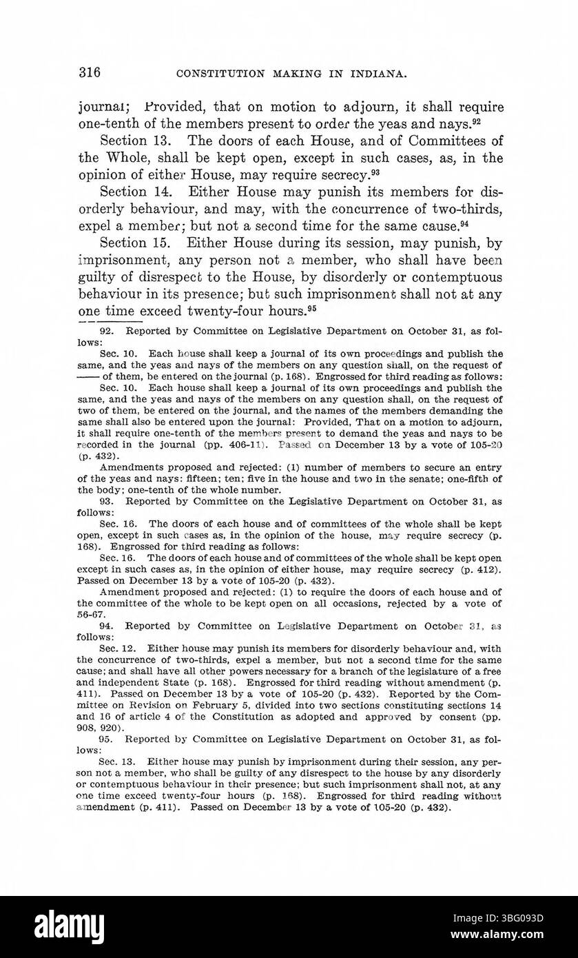 In questa sezione di *Constitution Making in Indiana* (1971), il libro evidenzia le figure politiche chiave che hanno contribuito alla creazione della costituzione dello stato dell'Indiana. Foto Stock