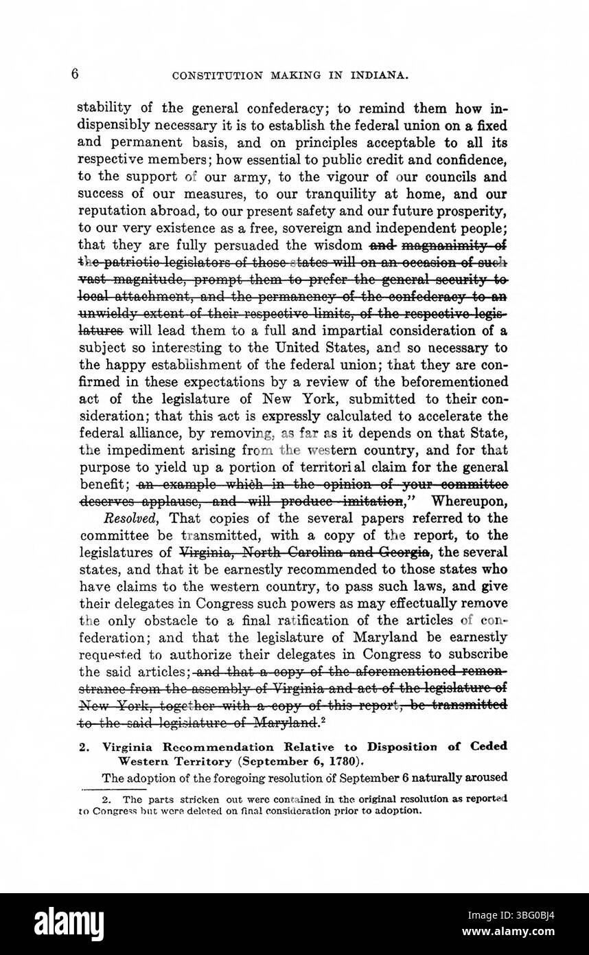 Pubblicato nel 1971, questo lavoro documenta le convenzioni costituzionali dell'Indiana, i dibattiti legali e la formazione di strutture di governo statale. Foto Stock