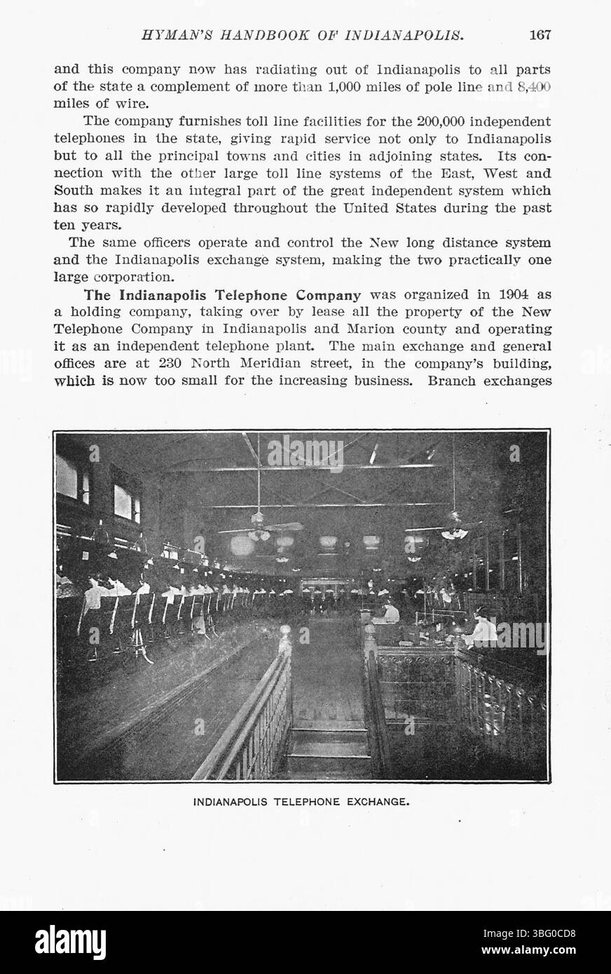La pagina 168 del 1907 Handbook of Indianapolis di Hyman continua con descrizioni dettagliate e oltre 300 fotografie dell'evoluzione storica della città. L'opera, curata da Max R. Hyman, offre approfondimenti sulle infrastrutture urbane di Indianapolis e sulla sua crescita sociale e culturale. Foto Stock
